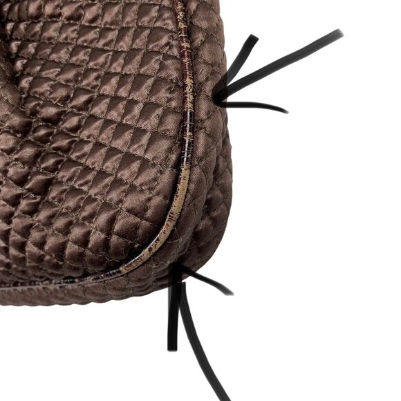 Brahmin Crossbody Purse Brown Quilted Faux? Leather Strap Gold Hardware Zip FLAW - Picture 9 of 12